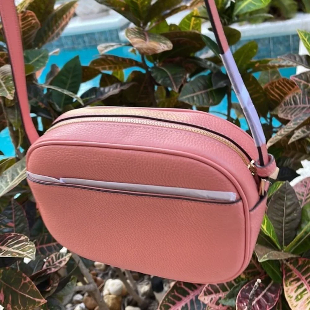 MICHAEL KORS Jet Set Medium Embossed Pebbled Leather Crossbody Bag Sherbert
